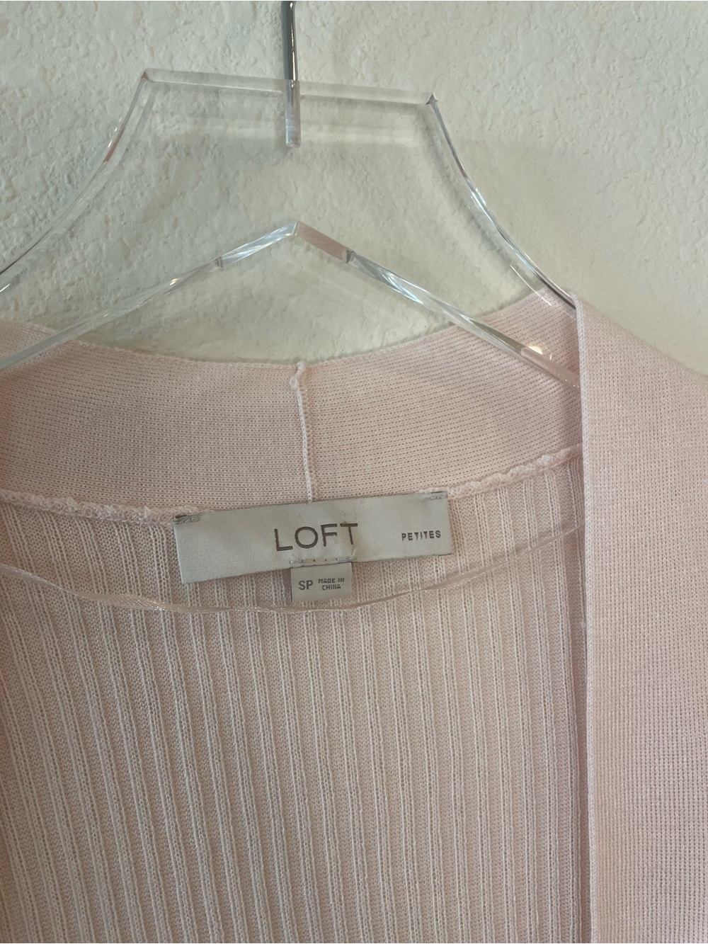 LOFT Pale Pink Open-Front Ribbed Cardigan - Picture 3 of 5